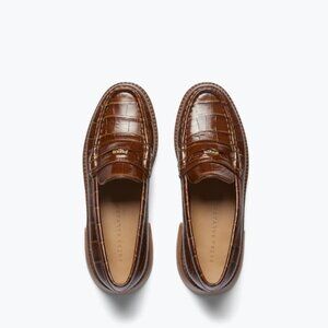 Freda Salvador Elba Penny Loafers Hickory Embossed Croc With Hardware
